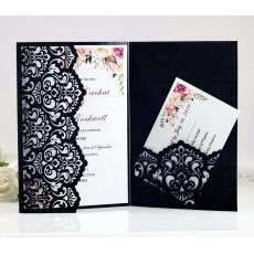Beautiful Marriage Invitation Card Laser Cut Greeting Card Black Iridescent Paper